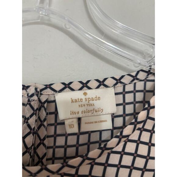 Kate Spade Blouse Short Sleeve Silk Blend Top Size 10 Checkered Back Button - Picture 5 of 6